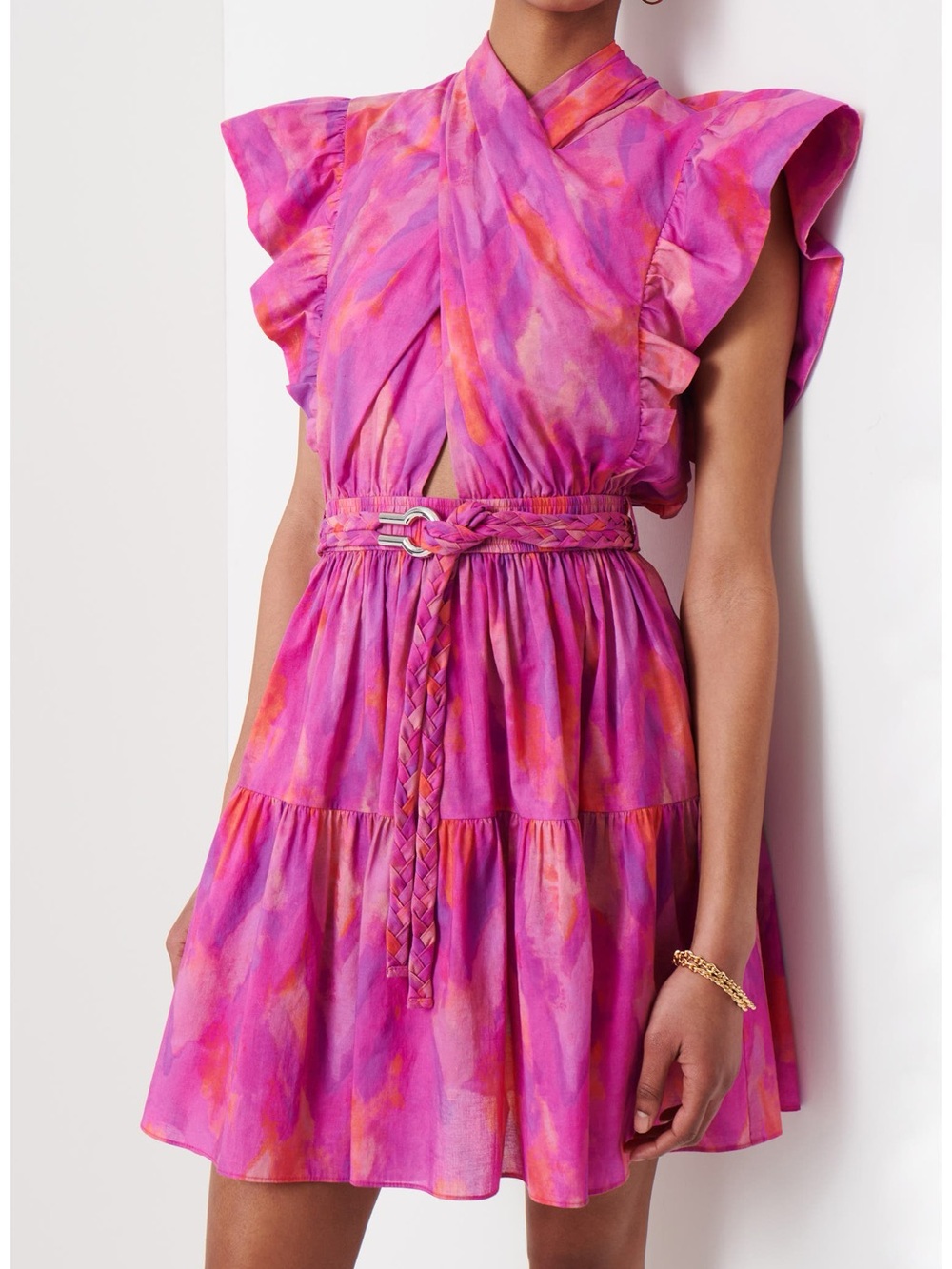 10 Crosby Derek Lam Pink and Purple Watercolor Mini Dress